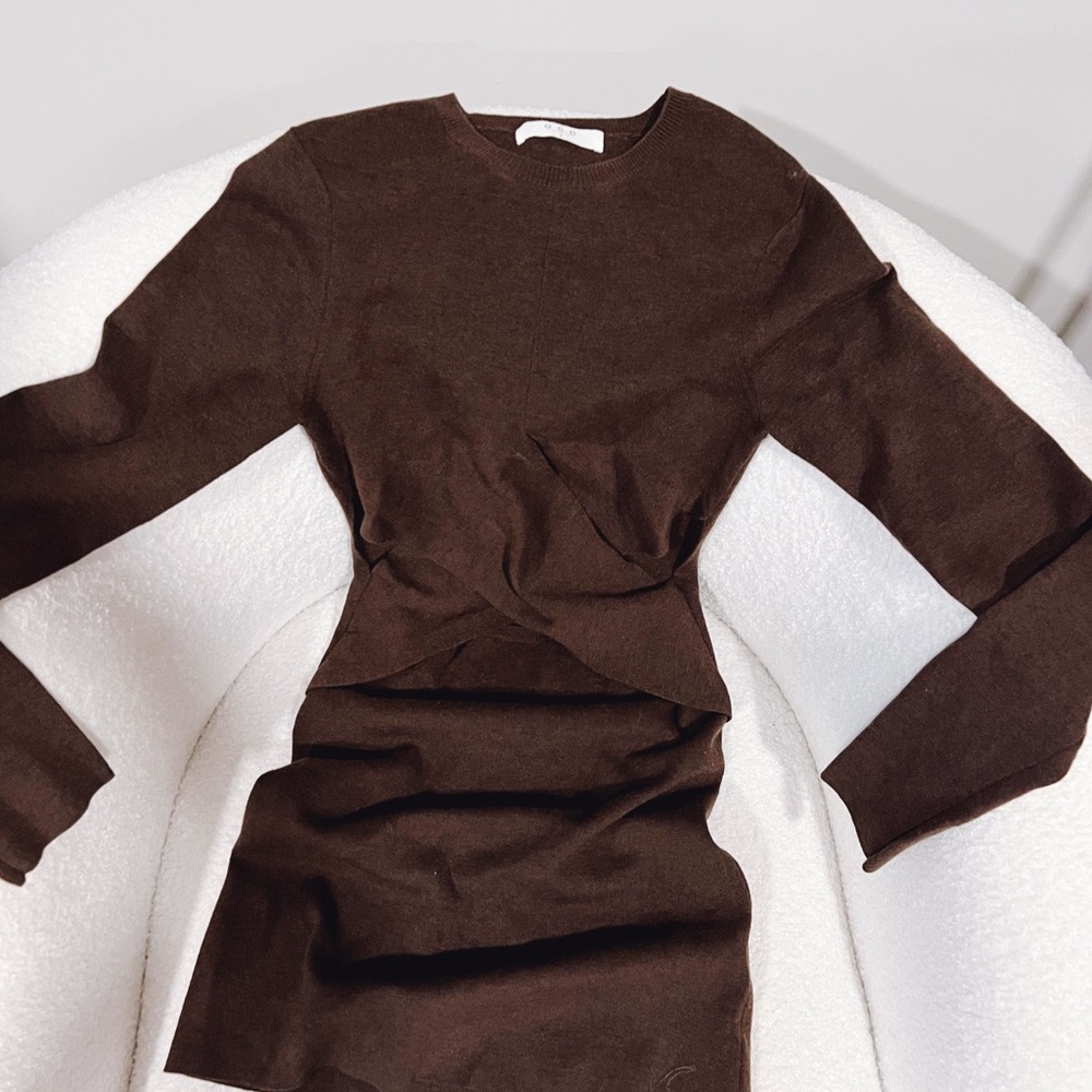 Long Sleeve Brown Bodycon Dress - Picture 2 of 4